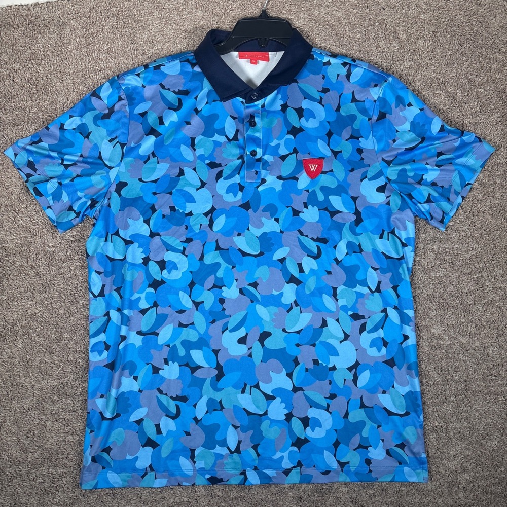Redvanly Mens XL Blue Abstract Floral Golf Polo Shirt Short Sleeve‎ Stretch - Picture 2 of 9